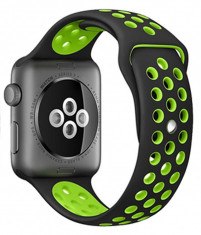 Curea iUni compatibila cu Apple Watch 1/2/3/4/5/6/7, 42mm, Silicon Sport, Black/Green foto