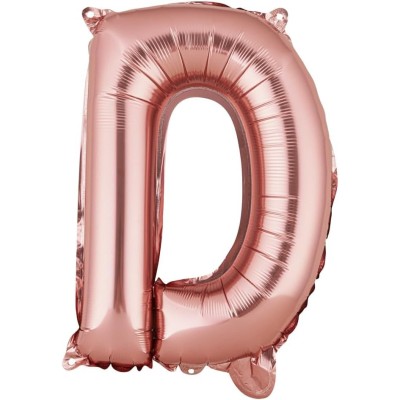 Balon folie metalizata litera d, flippy, 40 cm, umflati cu heliu sau aer, ambalaj individual, pai inclus, rose gold foto