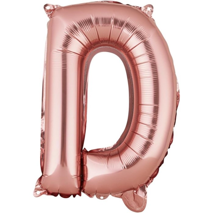 Balon folie metalizata litera d, flippy, 40 cm, umflati cu heliu sau aer, ambalaj individual, pai inclus, rose gold
