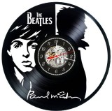 Ceas de perete decorativ realizat din disc de vinil, Model The Beatles Paul McCartney, Portret si Semnatura Stilizata, Skeleton, Negru, 30 cm