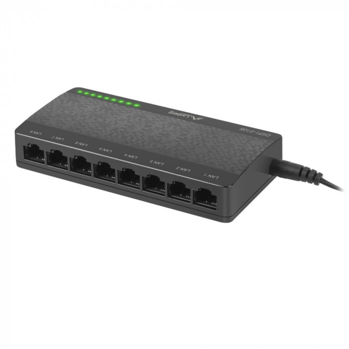 Switch Lanberg 41568, cu 8 porturi Fast Ethernet RJ-45 10 100 Mbps, 5V, racire pasiva, negru