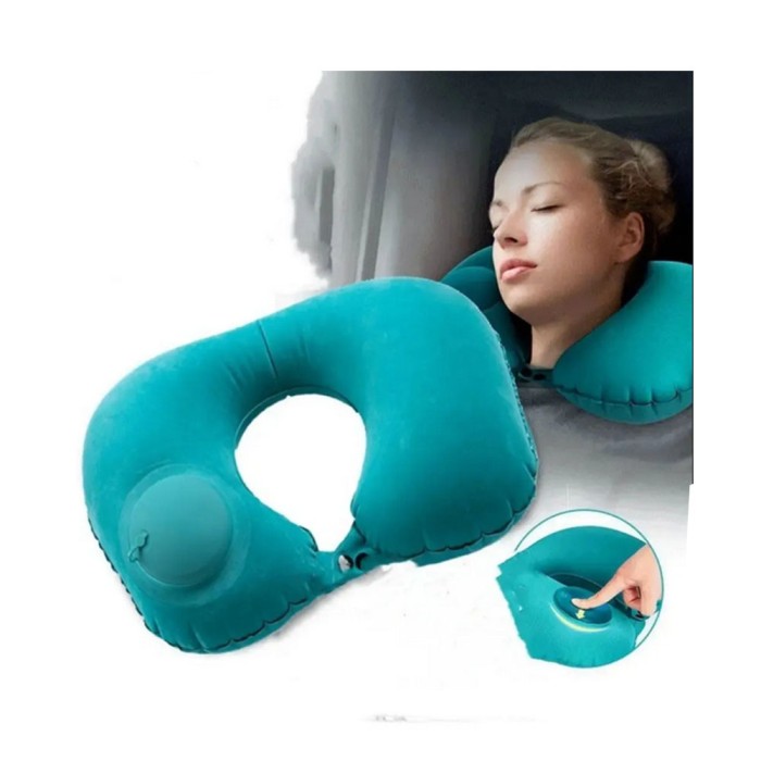 Pern&Auml; de g&Atilde;&cent;t portabil&Auml;, umflare rapid&Auml; prin ap&Auml;sare, material catifelat, design ergonomic &Atilde;&reg;n form&Auml; de u, 40x28 cm, verde