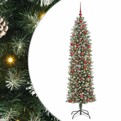 Copac Artificial Slăb de Crăciun cu 300 LED Verde și alb 180 cm foto