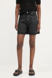 HUGO pantaloni scurti jeans femei, culoarea negru, neted, high waist, 50538855
