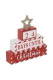 Calendar cu numărătoare inversă de Crăciun, model din lemn, culoare roșu-alb, dimensiuni 18x4x19cm