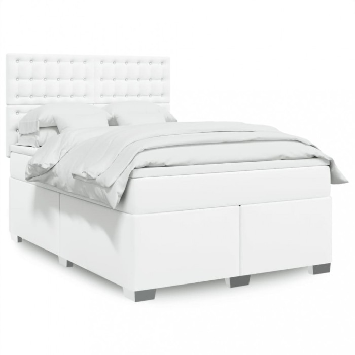 vidaXL Pat box spring cu saltea, alb, 140x190 cm, piele ecologică 3293021