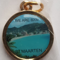 Pandantiv plaja St Maarten, rotund diametru 2cm, nou, in tipla