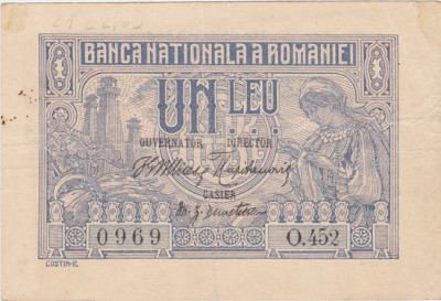 ROMANIA 1 LEU 1915 SERIE 3 CIFRE VF foto