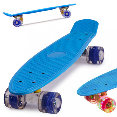 Skateboard Penny Board pentru copii cu roti din cauciuc, iluminate LED, culoare Albastra foto