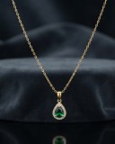 Cumpara ieftin Colier din Argint 925 Placat cu Aur cu Pandantiv Lacrima Verde Smarald si Zirconiu, 42+3 cm, 2.2g