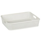 Cos depozitare/organizare, cu manere, alb, 35.5 x 29 x 9 cm