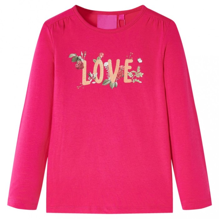 Tricou pentru copii cu m&acirc;neci lungi, roz aprins, 104