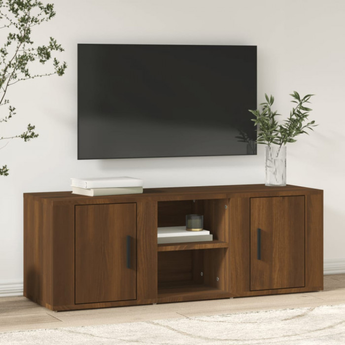 Comoda TV, stejar maro, 100x31,5x35 cm, lemn prelucrat GartenMobel Dekor