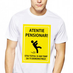 Tricou barbati alb - Atentie Pensionar - 2XL