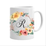 Cana alba personalizata cu litera R, INOVATIX&reg;. 330 ml