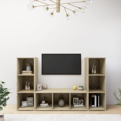 vidaXL Dulapuri TV, 3 buc stejar sonoma, 107x35x37 cm, lemn prelucrat 3079964 foto