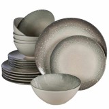 Set farfurii 18 piese, 6 persoane, Stone, Alb Ivoire cu gri