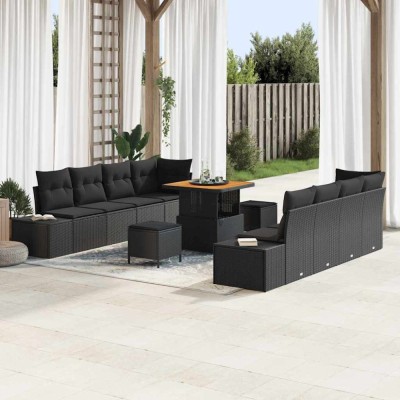 vidaXL Set de canapele pentru grădină 11 pcs Negru Rattan poli foto