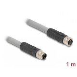 Cablu prelungitor M12 L-coded 5 pini PUR/medii industriale T-M 1m Gri, Delock 80537