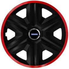 Set 4 Capace Roti pentru Volvo, model Fast Black Cu Rama Rosie, R14 foto