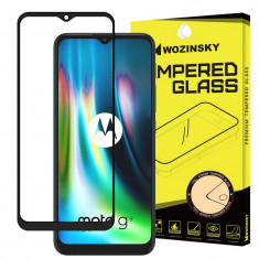 Folie Protectie Ecran WZK pentru Motorola Moto G9 Play / Motorola Moto E7 Plus, Sticla securizata, Full Face, Full Glue, Neagra