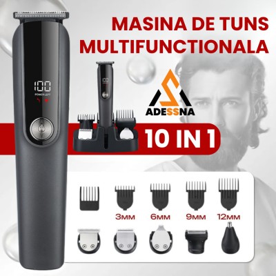 Kit tuns barba si par 5in1 Adessna, 10.000 rpm, Indicator digital baterie, 4 capete detasabile, Negru foto