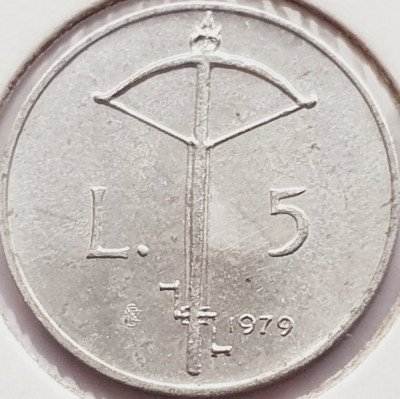 2721 San Marino 5 Lire 1979 Symbols of the State - Crossbow km 91 foto