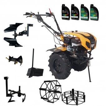 ProGARDEN Pachet Campo 1844 Motocultor 18CP + Plug bilonat + Plug reversibil + Prasitoare + Adaptor + 2 roti metalice 540x170 + 4L Ulei foto