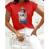 Tricou Rosu din Bumbac Selfie