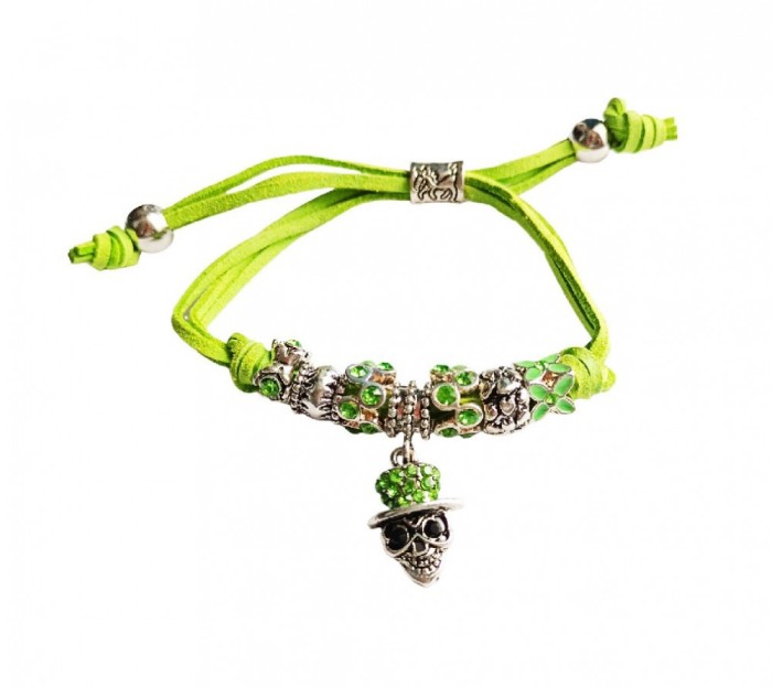 Bratara confectionata manual cu 8 Charmuri cu cristale, Verde, BR68
