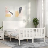 VidaXL Cadru de pat fără saltea, alb, 140x190 cm, lemn masiv de pin