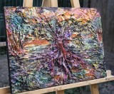 Cumpara ieftin Tablou impasto pictat manual, Copacul vietii, 50x35cm acril pe panza ultra efect 3D, Kenny Varniote