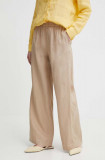 Sisley pantaloni din in culoarea bej, lat, high waist