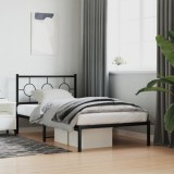 Cadru de pat din metal cu tăblie, negru, 100x200 cm