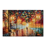 Tablou indragostiti gigant pictat manual, Noi doi pe aleea cu felinare, 150x100cm ulei pe panza, gata de agatat pe perete