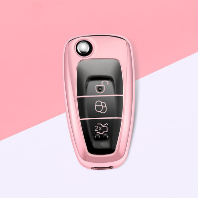 Husa Cheie Auto FORD TPU+PC PINK cu Butoane Negre Cheie Briceag (Ford Focus, Fiesta,Transit) AutoProtect KeyCars foto