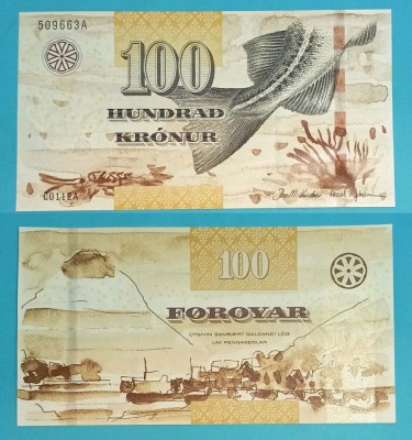 Insulele Feroe 100 Kronur 2011 &amp;#039;Cod&amp;#039; UNC serie: 509663A p#30 foto