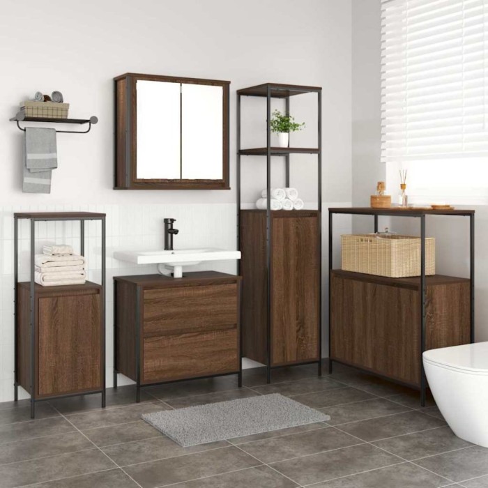 vidaXL Set de mobilier pentru baie cu ușă 5 pcs Maro 76.5 x 35 x 95 cm