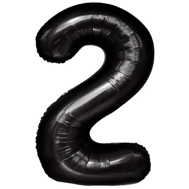 Balon din folie metalizata, flippy, figurina cifra, tema aniversare 100 cm, ambalaj individual, pai inclus, umflare cu aer sau heliu, negru, cifra 2