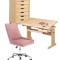 Set birou ergonomic HM Julia inaltime reglabila, unghi inclinare ajustabil, cu scaun HM Rico roz, catifea, 100 kg si dulapior rulant HM Nils, cu roti,