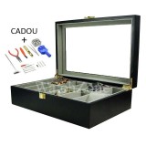Cumpara ieftin Cutie Ceasuri Lemn Masiv 12 Spatii Neagra Watchbox + CADOU - Cutie Depozitare Ceasuri Eleganta cu Geam