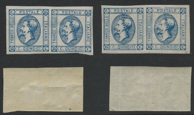 Italy 1863 King Viktor Emanuel II 15C Mi.15 I+II pair MNH AM.449 foto