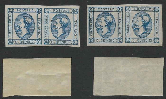 Italy 1863 King Viktor Emanuel II 15C Mi.15 I+II pair MNH AM.449