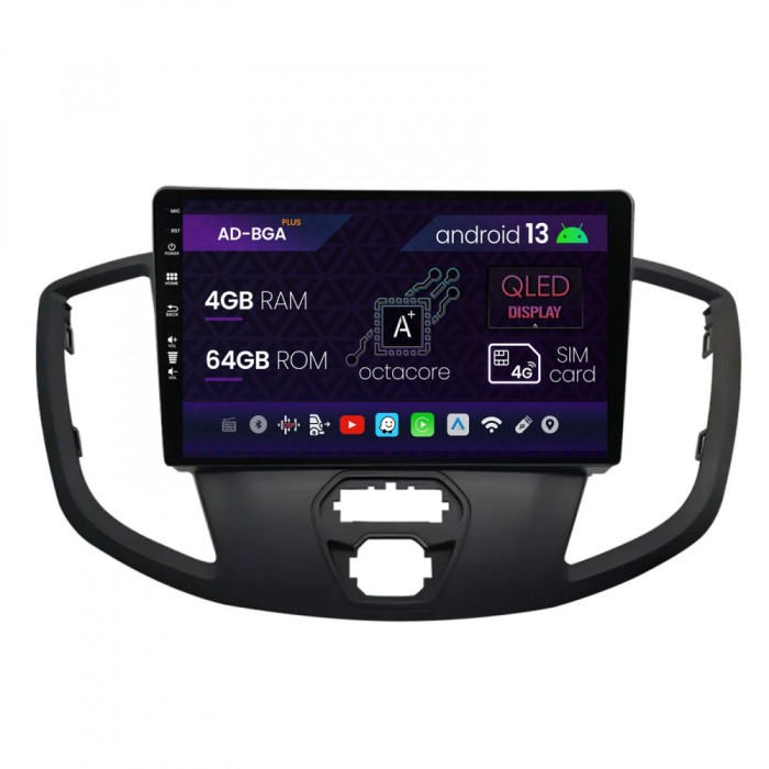 Navigatie Ford Transit (2014-2020), Android 13, A-Octacore 4GB RAM + 64GB ROM, 9 Inch - AD-BGA9004+AD-BGRKIT123V2