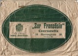 A3756N Pungă pentru cumpărături cu reclama firmei de pălării de damă Zur Franz&ouml;sin din Cernăuți, ante 1918