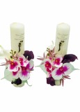 Set lumanari nunta, personalizabile cu nume si data, decorate cu flori real touch mire si mireasa multicolor, Eventissimi&reg;