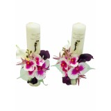Set lumanari nunta, personalizabile cu nume si data, decorate cu flori real touch mire si mireasa multicolor