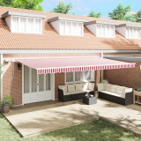 vidaXL Marchiză manuală retractabilă cu LED &icirc;n dungi roșii și albe 600x350 cm