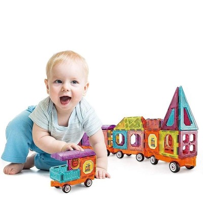 Set magnetic Constructie Tren JucarieDiy cu 71 piese diverse forme multicolor foto