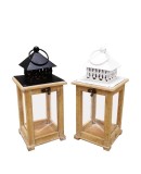 Set 2 felinare lemn metal 13 x 13 x 28,5 cm